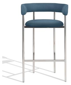 Møbel Copenhagen - Font Bar Armstool - Barstol - Petrol Blue Vidar 733 - Polished Steel Frame - W: 60 x D: 46,5 x H: 97 x SH: 75 cm