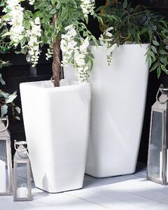 Set med 2 Blomkrukor Vit Stenblandning 30 x 30 x 57 Inomhus- och Utomhusbruk UV- och Väderbeständiga Modern Balkong Kök Uteplats Trädgård Beliani