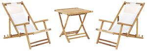 2-sits Solsäng Set med Soffbord Naturlig Bambuträ Beige Hopfällbara Solstolar och Sidobord Beliani