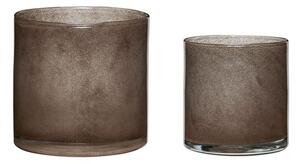 Hübsch - Akin Candleholders (set of 2) - Ljusstake - Brown - Ø12 x H12 cm, Ø15 x H15 cm