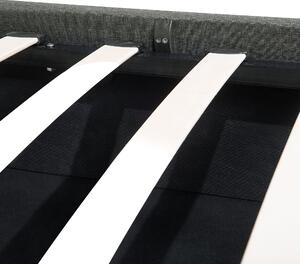 Dubbelsäng Mörkgrå Polyester Tyg Klädd Sängram med Förvaring Träben 160 x 200 cm Modern Design Beliani