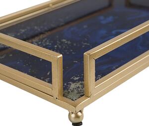 Dekorativ serveringsbricka Guld Blå Marmor Effekt 40 x 24 cm Rektangulär Glam Design Beliani