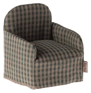 Maileg - Lounge Chair, Mouse - Tillbehör till dockor - Green checker - H7,5 x W6,5 x D6 cm