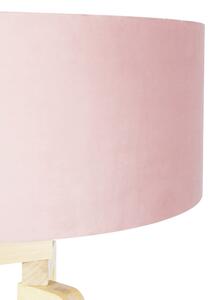 Golvlampa stativ trä med rosa velourskugga 50 cm - Puros