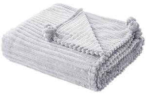 Filt Ljusgrå Polyester 150 x 200 cm Ribbad struktur med Pom-Poms Sängkläder Beliani