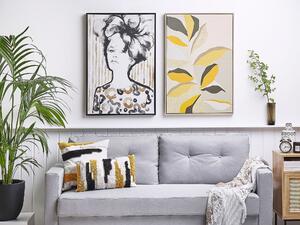 Tavla Beige och gul 63 x 93 cm Tryck på papper Inramad väggkonst Botaniskt palmbladstema Beliani