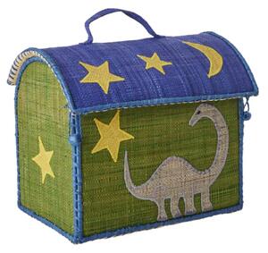 Rice - Raffia Kids Bag - Förvaringslåda för barn - Green - Dinossaur Theme - L24 x H22 x B17