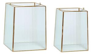 Hübsch - Ripple Lanterns Clear/Brass (set of 2) - Lykta - Mässing / Klar - 25 x 25 x H31 cm, 20 x 20 x H28 cm