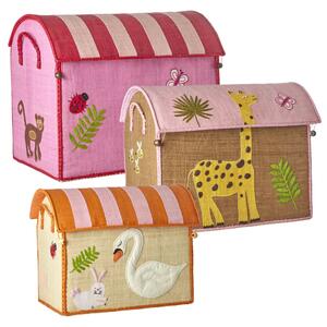 Rice - Raffia Toy Baskets - Set Of 3 - Förvaringslåda för barn - Pink Wildlife Theme - S: 33 x 24 x 36,5 / M: 45 x 38 x 33 / L: 50 x 40 x 33 cm