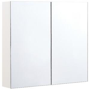 Spegelskåp Badrum Vit Plywood 80 x 70 cm Hängande 2 Dörrar Byrå Hyllor Förvaring Beliani