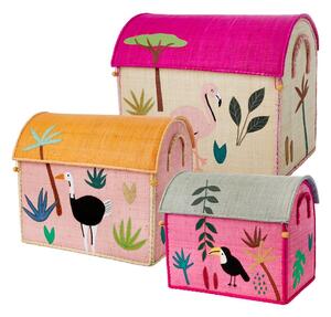 Rice - Raffia Toy Baskets - Set Of 3 - Förvaringslåda för barn - Jungle Theme pink - S: 33 x 24 x 36,5 / M: 45 x 38 x 33 / L: 50 x 40 x 33 cm