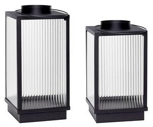 Hübsch - Ripple Lanterns Black (set of 2) - Lykta - Svart - 22 x 22 x H40 cm, 22 x 22 x H46 cm