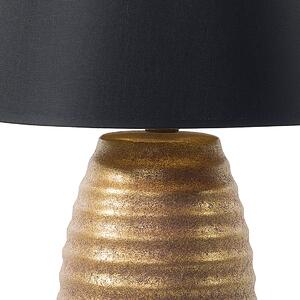 Bordslampa Guld Keramik Svart Tyg Konformad Skärm Sänglampa Beliani