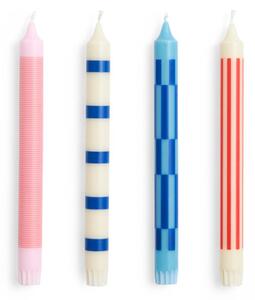 HAY - Pattern Candle / Set of 4 - Stearinljus - Pink | Red | Blue Mix - H24 x Ø2,2 cm
