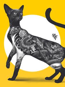 Illustration Japanese Cat Tattoo Yellow, Mark Harrison