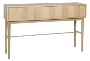 Hübsch - Herringbone Console Table Sliding Doors - Byrå - Natur Egetræ Large - L144 x W40 x H70 cm