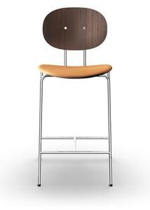Sibast Furniture - Piet Hein Bar Chair | Seat Upholstery - Barstol - Lacquered Walnut & Cognac Dunes Leather / Chrome - W49 x H98 x SH65 cm