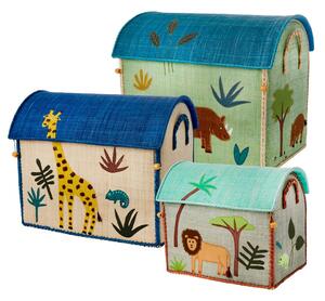 Rice - Raffia Toy Baskets - Set Of 3 - Förvaringslåda för barn - Jungle Theme - S: 38 x 26 x 33 / M: 46 x 30 x 37 / L: 44 x 34 x 54 cm