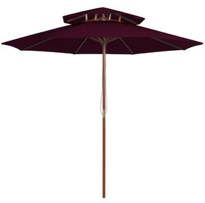 Parasoll med två nivåer trästång vinröd 270 cm