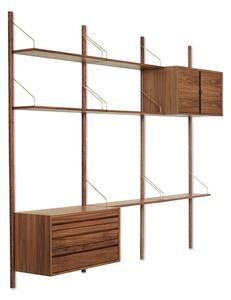 Dk3 - ROYAL SYSTEM® - Hyllsystem - Combination 10 - Vange: 3,4 x 1,9 x 200 cm - Hylde: 80 x 24 x 1,9 cm - Modul med 3 skuffer: 80 x 38 x 42,4 cm - Modul med skydedøre: 80 x 38 x 42,4 cm