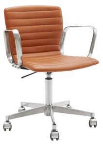 Magnus Olesen - Butterfly Swivel w/armrest - Kontorsstol - Frame: Polished aluminum / Full upholstery: Hero 42528 cognac, channel stitching - L: 64 x W: 55 x H: 77-95 x SH: 44-58 cm