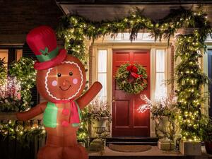 Utomhus LED Jul Uppblåsbart Brunt Tyg Pepparkakor Man Figur Trädgårdsdekoration med belysning Beliani