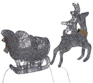Utomhus LED-dekoration Silver Metal Släde och renar Jul Säsongsbetonad Trädgårdsdekor Beliani