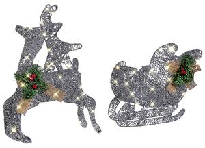 Utomhus LED-dekoration Silver Metal Släde och renar Jul Säsongsbetonad Trädgårdsdekor Beliani