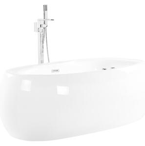 Fristående badkar med bubbelpool Vit Sanitetsakryl Oval Single 180 x 100 cm med LED Beliani