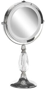 Sminkspegel Silver Järn Metallram 13 cm med LED Lampor 1x/5x Förstoring Dubbelsidig Smink Beliani