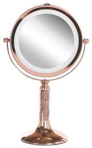 Sminkspegel Roséguld Järn Metallram 13 cm med LED Lampor 1x/5x Förstoring Dubbelsidig Smink Beliani
