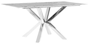 Matbord Vit och Silver Glasskiva med Marmoreffekt Metallben 160 x 90 cm Rektangulär Glam Beliani