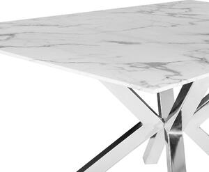 Matbord Vit och Silver Glasskiva med Marmoreffekt Metallben 160 x 90 cm Rektangulär Glam Beliani