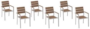 Trädgårdsstolar 6 st Brun Färg Träplast Anodiserad Aluminium Utomhus Set av Stolar Beliani