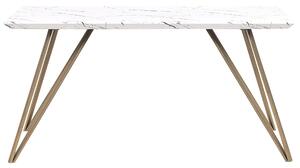 Matbord Vit med Guld MDF Skiva Metallben 150 x 80 cm Marmor Effekt Glamour Industriell Beliani