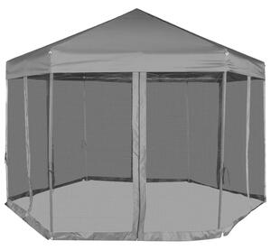 Pop-Up Partytält med 6 sidoväggar sexkantigt 3,6x3,1 m grå