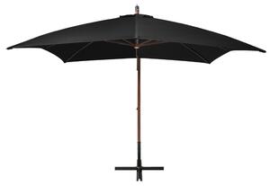 Hängande parasoll med stolpe svart 3x3 m massivt granträ