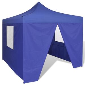 Blått hopfällbart tält 3 x 3 m med 4 väggar
