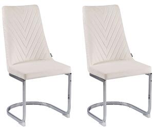 2 st matstolar Off-White sammet Armlösa stolar med hög rygg Utfällbar stol Vardagsrum Beliani