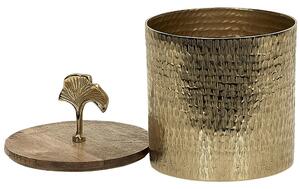 Dekorativ Behållare Guld Metall Trälock Rund Förvaring Industriell Glamour Beliani