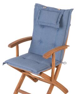 Trädgårdsstol 2 st Ljust Akaciaträ med Blå Dyna Hopfällbar Rustik Design Beliani