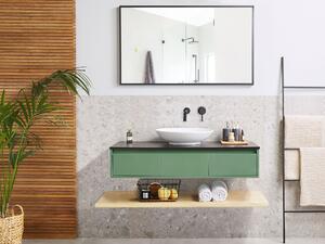 Badrumsmöbelset i 4 delar Grön och Ljus trä MDF med Keramik Vask Väggmonterad Sminkbyrå och Spegel Beliani