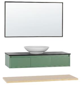Badrumsmöbelset i 4 delar Grön och Ljus trä MDF med Keramik Vask Väggmonterad Sminkbyrå och Spegel Beliani