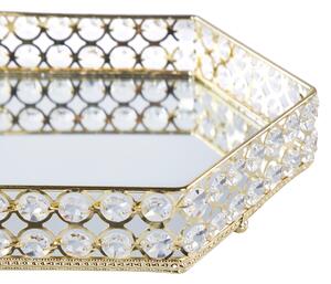 Dekorativ Bricka Guld Järn och Glas Spegelvänd Sexkantig med strass Bordsskiva Glamour Accent Beliani