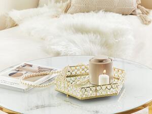 Dekorativ Bricka Guld Järn och Glas Spegelvänd Sexkantig med strass Bordsskiva Glamour Accent Beliani