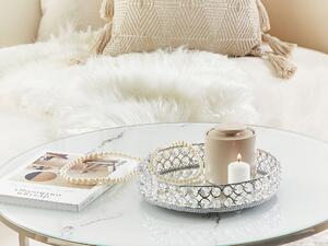 Dekorativ Bricka Silver Järn och Glas Spegelvänd Rund Med strass Bordsskiva Glamour Accent Beliani