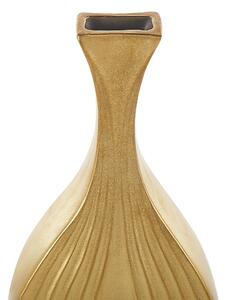 Blomvas Guld Keramik 39 cm Dekorativ Snidad yta Oregelbunden form Beliani