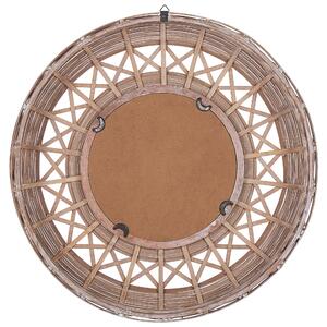 Väggspegel Ljusbrun Bambuträ Rund 62 cm Handgjord Ram Dekorativ Geometriskt Mönster Boho Rustik Beliani