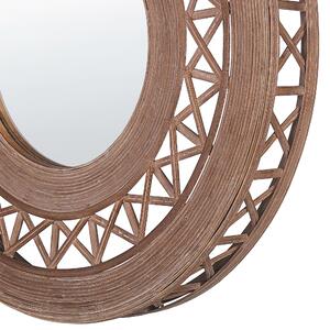 Väggspegel Ljusbrun Bambuträ Rund 62 cm Handgjord Ram Dekorativ Geometriskt Mönster Boho Rustik Beliani