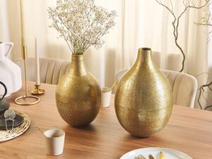 Set med 2 blomkrukor Guld Aluminium Dekorativ Handgjord Kruka Modern Inomhusdekoration Beliani